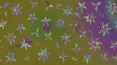 Düz Çiçek Elementleri Tasarımı. Kahverengi renkli çiçekler. Renkli Bahar Teması eskiz kalıbı. Çiçekle çizim deseni.