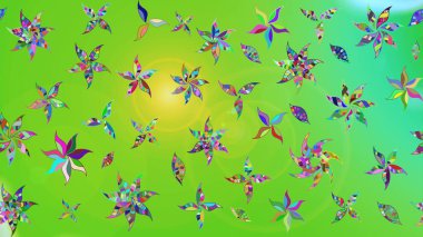 Renkli Bahar Teması eskiz kalıbı. Düz Çiçek Elementleri Tasarımı. Raster illüstrasyonundaki çiçek desenli çizim. Yeşil renkte çiçekler.