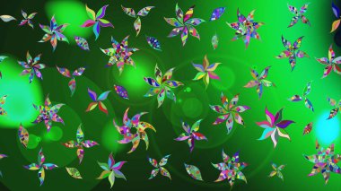 Küçük çiçekli yay deseni çiz. Raster illüstrasyonu. Suluboya tarzında yeşil renkler üzerine.