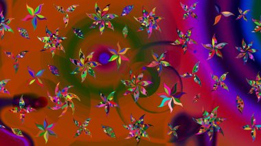 Halk tarzı. Modern çiçek arkaplanı. Parlak renkli çiçekleri ve kahverengi renkli yaprakları olan harika bir çiçek deseni. Moda baskıları için zarif bir şablon.