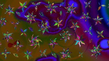 1950-1960 motifleri. Retro tekstil tasarım koleksiyonu. El çizimi çiçek unsurları olan soyut çizim raster deseni. Çiçekli ipek eşarp. Kahverengi üstüne kahverengi.