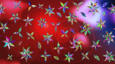 Raster deseni. Bahar çiçekleri dallı desen, kırmızı renkler çiçekli siluet.