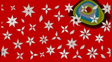 Raster Çiçek İllüstrasyonu güzel tekstil. Kırmızı renkli etnik çiçeklerle zarif bir eskiz şekli..