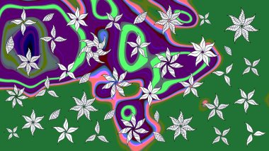 Çiçek süslemeli çizim deseni. Raster illüstrasyonu. Yeşil renkte çiçekler.