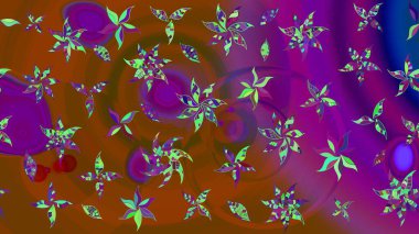 Çiçekli karalama şeklinde Raster çiçek deseni. Yumuşak, bahar çiçekli arka plan. Kahverengi renkte çiçekler.