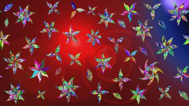 Çiçek desenli eskiz. Kırmızı renkte çiçekler. Renkli Bahar Teması eskiz kalıbı. Düz Çiçek Elementleri Tasarım Raster illüstrasyonu.