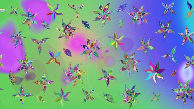 Yapraklı çiçekler ve yeşil renkli papatya çiçekleri. Eskiz arkaplan modeli. Raster - stok.