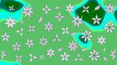 Çiçekli karalama şeklinde Raster çiçek deseni. Nazik, sevimli çiçek arkaplanı. Yeşil renkte çiçekler.