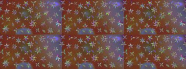 Düz Çiçek Elementleri Tasarımı. Kahverengi renkli çiçekler. Raster illüstrasyonundaki çiçek desenli çizim. Renkli Bahar Teması çizim şablonu.