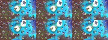 Çiçek desenli çizim. Güzel kumaş deseni. Asya tekstil tarzında. Renkli Bahar Teması eskiz kalıbı. Düz Çiçek Elementleri Tasarımı. Raster illüstrasyonu.