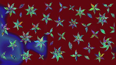 Düz Çiçek Elementleri Tasarımı. Asya tekstil tarzında. Çiçek desenli çizim. Kırmızı renkte çiçekler. Renkli Bahar Teması eskiz kalıbı. Raster illüstrasyonu.