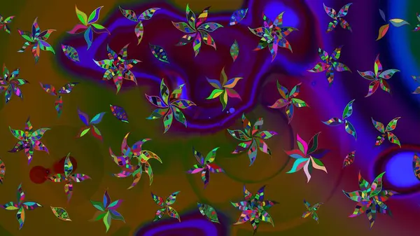 1950-1960 motifleri. Retro tekstil tasarım koleksiyonu. El çizimi çiçek unsurları olan soyut çizim raster deseni. Çiçekli ipek eşarp. Kahverengi üstüne kahverengi.