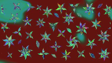 Kibarca, kırmızı renkte bahar çiçekleri. Raster illüstrasyonu. Yaprak ve çiçeklerin suluboya resimleri, kırmızı renklerde çizimler..