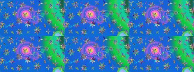 Soyut çiçek çizim kalıbı arka planı. Raster deseni. Raster illüstrasyonu. Mavi renklerde. Küçük çiçekte sevimli çiçek deseni var..