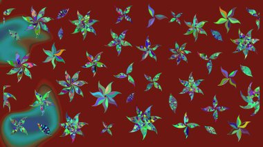 Tekstil için suluboya eskiz deseni. Şirin çiçekli, desenli, kırmızı renkli bir eskiz deseni. El çizimi çiçek çizimi deseni (fayans)).