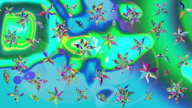 Asya tekstil tarzında. Çiçek desenli çizim. Raster illüstrasyonu. Raster illüstrasyonu. Mavi renkte çiçekler.