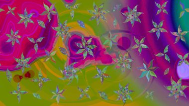 Renkli Bahar Teması eskiz kalıbı. Düz Çiçek Elementleri Tasarımı. Yeşil renkli şirin çiçek deseni. Raster Modaya uygun kumaş deseni.