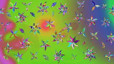 Üzerinde yeşil renkte karalamalar olan çiçek desenleri çiz. Raster illüstrasyonu.