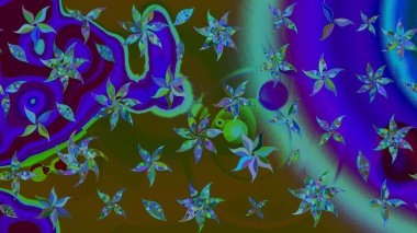 Mavi renkli çiçekler. Raster illüstrasyonunda çiçek deseni çizimi.