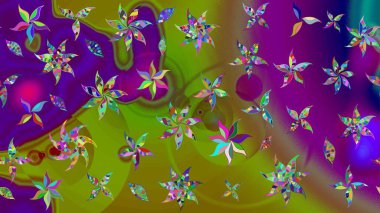 Güzel kumaş deseni. Renkli Yaz Temalı eskiz kalıbı. Raster Illustrasyon 'daki Çiçek Deseni' nin son moda çizimi. Düz Çiçek Elementleri Tasarımı.