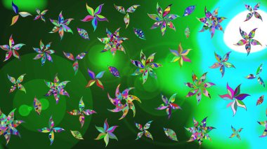 Yeşil kıvırcık çiçekler yeşil renkte şekillenir. Raster illüstrasyonu. Klasik çiçek tasarım elementleri.