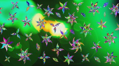 Modern gelişim yeşil raster arka plan duvar kâğıdı illüstrasyonu klasik çizgili, desenli desenli çiçekler, çiçekli süsler. Çiçekli el çizimi çizimi deseni.