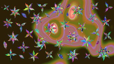 Raster illüstrasyonu. Çiçek desenli çizim. Kahverengi renkli çiçekler. Asya tekstil tarzında. Raster illüstrasyonu.