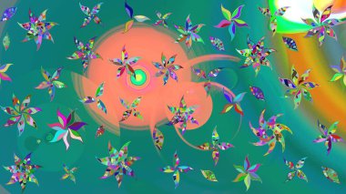 Renkli Yaz Temalı eskiz kalıbı. Raster illüstrasyonundaki çiçek desenli çizim. Düz Çiçek Elementleri Tasarımı. Mavi renkte çiçekler.