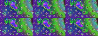 Motley illüstrasyonu. Robot resim. Moda baskıları için zarif bir şablon. Küçük renkli çiçekler. Çiçekli bahar çiçekleri. Küçük çiçekte şirin desenler.