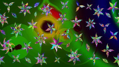 Hediye ambalaj kağıdı, tebrik kartları, posterler ve pankart tasarımı. Yeşil renkli çiçekler. Raster düz çiçek çizim deseni.