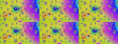 Sarı renklere karalamalar çizilmiş çiçek deseni. Raster illüstrasyonu.