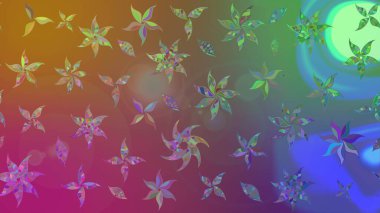 Renkli grunge, soyut arkaplanı colokahverengi çiçeklerle süslüyor. Nakış desenli çiçek deseni. İzler, kumaş, duvar kağıtları, tekstil için raster dokusu.