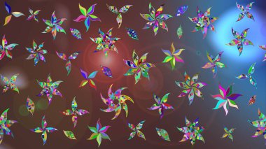 Raster illüstrasyonu. Şirin çiçekli eskiz deseni ve kahverengi renkli yapraklar, suluboya çiçek deseni, duvar kağıdı, kart veya kumaş için fayanslı.