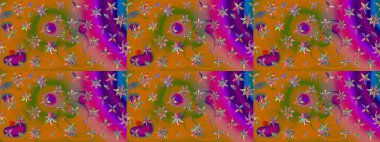 Küçük çiçekteki sevimli çiçek deseni. Raster deseni. Raster illüstrasyonu. Turuncu renklerde. Soyut çiçek çizim kalıbı arkaplanı.