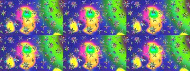 Düz Çiçek Elementleri Tasarımı. Renkli Bahar Teması eskiz kalıbı. Sevimli çiçek raster deseni. Mavi renkte çiçekler.