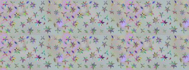 Millefleur 'lar. Küçük gri çiçekli oldukça eski bir besin torbası deseni. Tekstil, kumaş, kapaklar, duvar kağıtları, baskı, paket, koleksiyon defteri, örgü, dekupaj için çiçek arkaplanı..