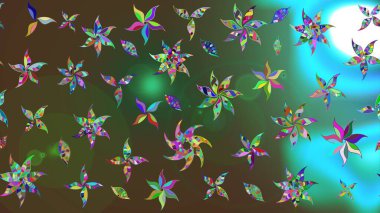 Yeşil renkli çiçekler. Renkli Yaz Temalı eskiz kalıbı. Raster illüstrasyonundaki çiçek desenli çizim. Düz Çiçek Elementleri Tasarımı.