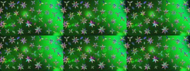 Şatafatlı bahar bahçesi dokusu. Raster illüstrasyonu. Çiçek deseni. Yeşil renkte çiçek çizimi. Yeşil renkte çiçekler.