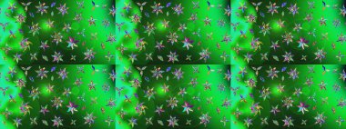 Raster illüstrasyonu. Düz Çiçek Elementleri Tasarımı. Taslak desenli, modaya uygun kumaş deseni. Renkli Bahar Teması eskiz kalıbı. Şirin çiçek elementleri..