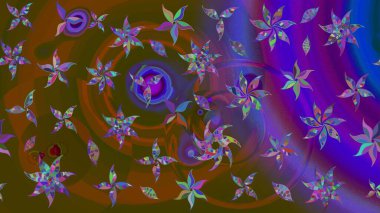 Düz Çiçek Elementleri Tasarımı. Kahverengi renkli çiçekler. Renkli Bahar Teması eskiz kalıbı. Sevimli çiçek raster deseni.