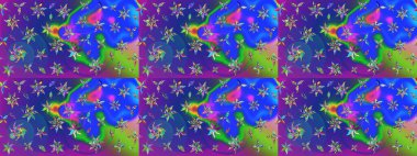 Çok mavi, zarif küçük çiçekler ve mavi renkli komik böcekler, raster desen, illüstrasyon.