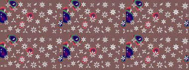 Küçük çiçekli basit bir çiçek çizimi. Kahverengi renkte sevimli çiçekler. Moda baskısı, albüm, ambalaj kağıdı ve duvar kağıdı için zarif dekoratif süslemeler. Raster illüstrasyonu.