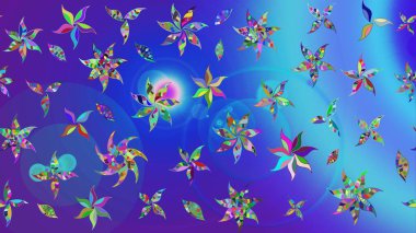 Mavi renkli bitkilerden oluşan parlak çiçekli çizim deseni.