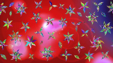 Soyut etnik raster çizim kalıbı. Vadinin çiçekleri kırmızı renklerde. Çiçekler..