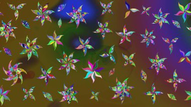 Raster illüstrasyonundaki çiçek desenli çizim. Renkli Bahar Teması eskiz kalıbı. Süslü kumaş deseni. Düz Çiçek Elementleri Tasarımı.