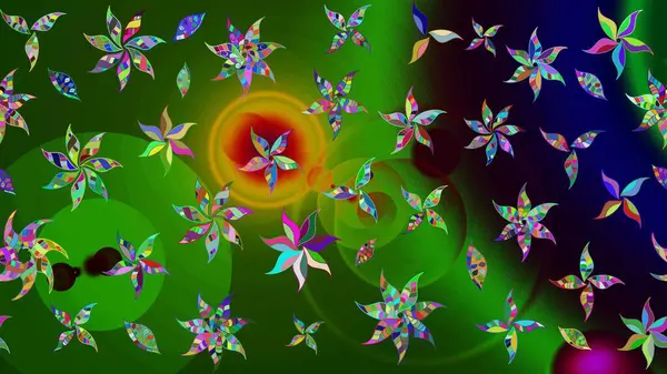 Moda baskıları için zarif bir şablon. Modern çiçek arkaplanı. Halk tarzı. Parlak renkli çiçekleri ve yeşil yaprakları olan harika bir çiçek deseni..