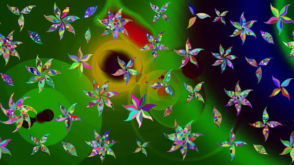 Hediye ambalaj kağıdı, tebrik kartları, posterler ve pankart tasarımı. Yeşil renkli çiçekler. Raster düz çiçek çizim deseni.