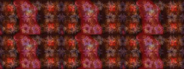 Renkli süs kenarı. Çizim kalıbı. Hint süsü. Raster illüstrasyonu. Çiçek duvar kağıdı. Kahverengi, kırmızı ve mor renklerde.