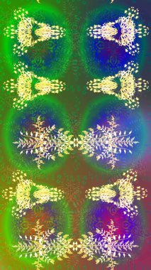 Renkler. Raster illüstrasyonu. Kar tanelerinin soyut arkaplanı olan şirin bir Noel arkaplanı. Altın kar taneleri. Noel ve Yeni Yıl moda baskıları için tatil tasarımı.