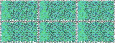 Raster illüstrasyonu. Yeşil ve mavi arka planda güzel renkli kelebeklerin Raster vintage el çizimi. Moda sevimli kumaş tasarımı.